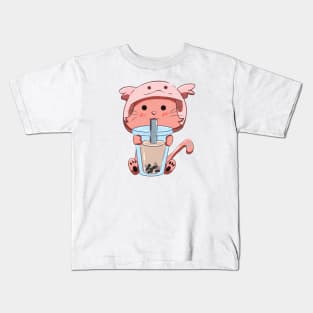 Axolotl Cat Bubble Tea Kids T-Shirt
